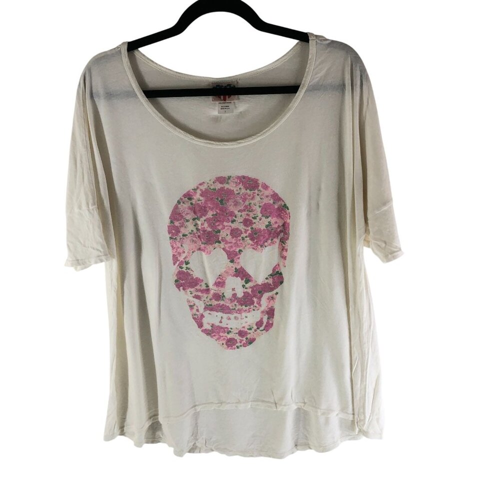Junk Food Floral Skull Graphic Loose Fit White T-Shirt L